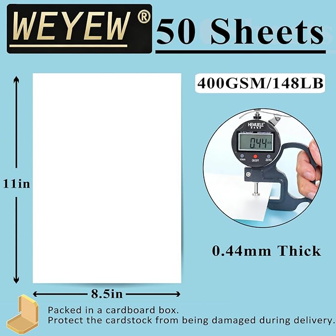50 Sheets 148lb White Cardstock, 8.5" x 11", Extra Heavy Duty Bright White Paper for Card Base DIY Craft Card Making, 148LB Cover 400 GSM