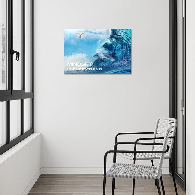BWSPACE Mindset is Everything Wall Art Office Decor Motivational Quotes Dolphin Canvas Wall Art Prints Entrepreneur Bundle Set 1 Pieces Inspirational Wall Art Decorations for Home