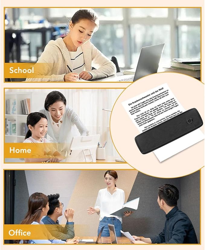 JTLB A4 Portable Printer, Bluetooth Thermal Printer 200Dpi Resolution Low Noise Non-Inked Printing Machine Wireless Black Printers for Travel, Home, Office