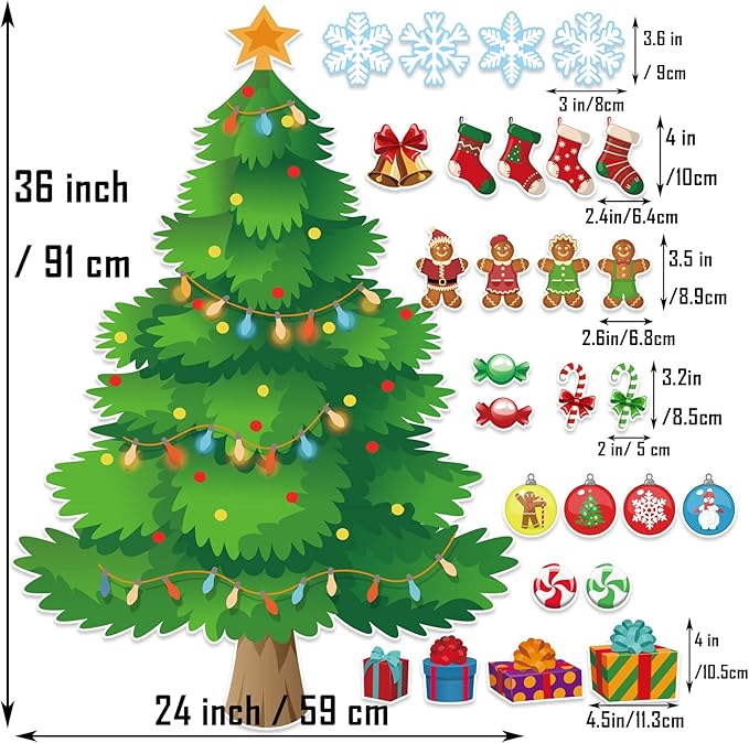 3Ft Big Christmas Tree Bulletin Board Set Christmas Tree Holiday Bulletin Board Decoration with Christmas Stockings Snowflakes Cutouts for Classroom Home Chalkboard Wall Decoration (Christmas Tree)