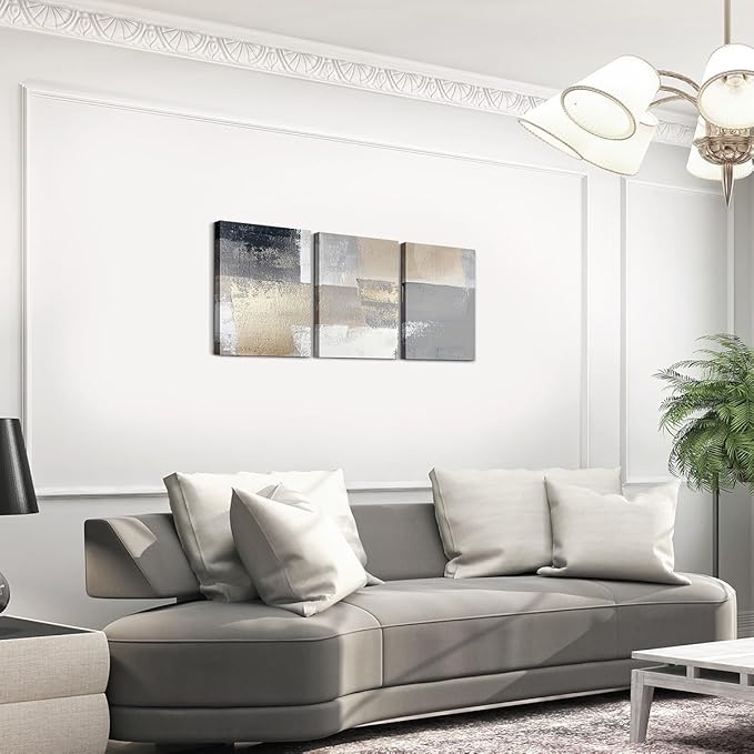 jejeloiu 12"x16"x3pcs Abstract Oil Painting Office Decorations Artwork Posters Abstract Art 3 Piece Canvas Wall Art for Living Room Bedroom Beige White Modern Picture Wall Decor