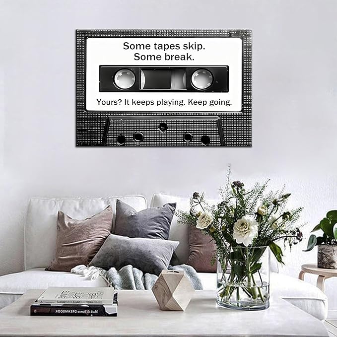 Mindset Wall Art Cassette Tape Inspirational Canvas Poster Motivational Positive Entrepreneur Quotes Office Decor Conference Room Gym Large Growth Wall Decor Stretched and Framed [24''Wx36''H]