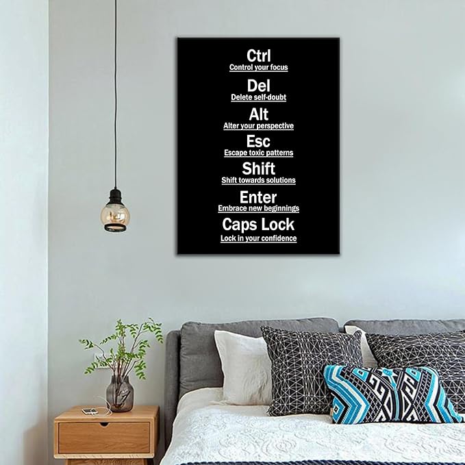 Inspirational Wall Art Office Decor for Men Ctrl Alt Del Motivational Discipline Canvas Poster Inspiring Painting Print Wall Pictures for Living Room Gym Office Stretched and Framed [18''Wx24''H]