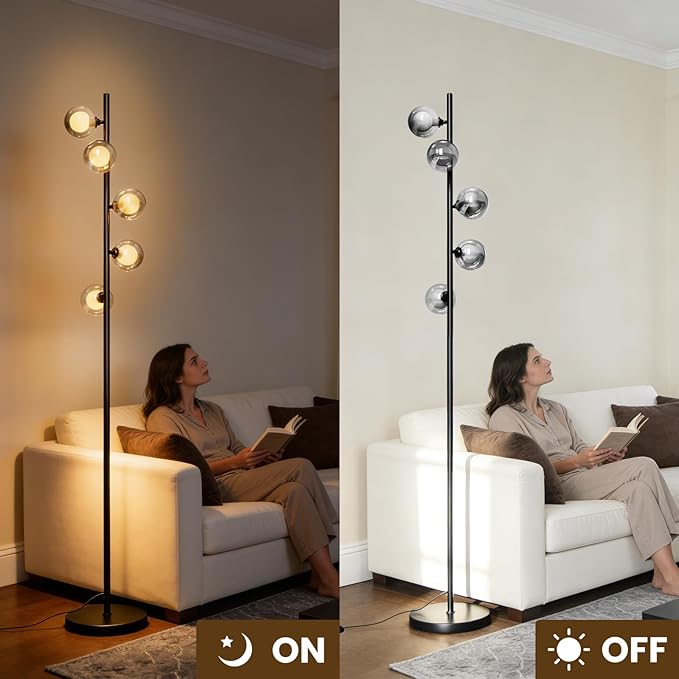 Tripod Floor Lamp with Shelves, RGBW Color Changing LED Bulb Included, Remote & App Control, Mid Century Modern Standing Light, E26 Base,Boho Copper Finish for Living Room, Bedroom, Office