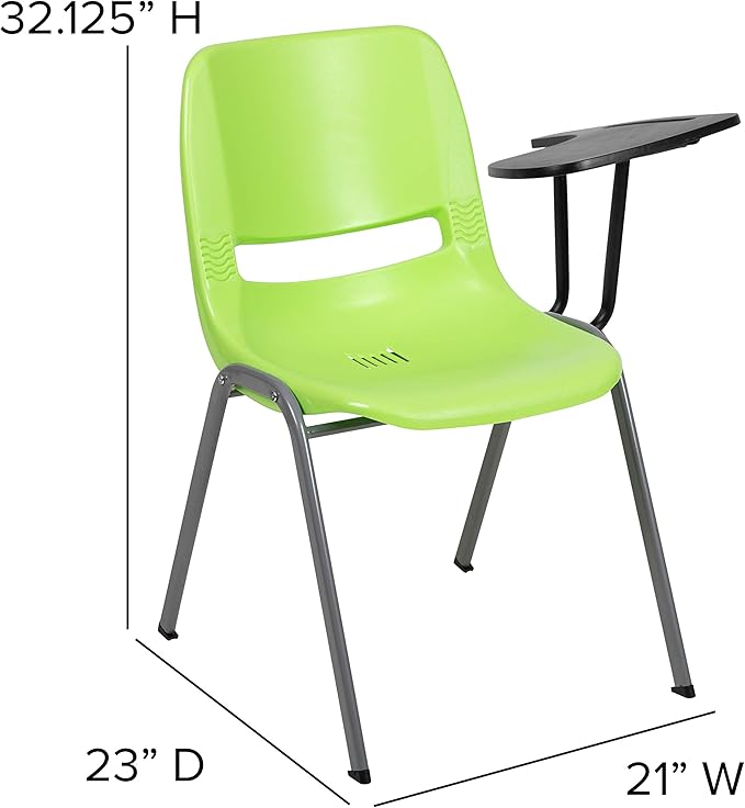 Flash Furniture Green Ergonomic Shell Chair with Left Handed Flip-Up Tablet Arm