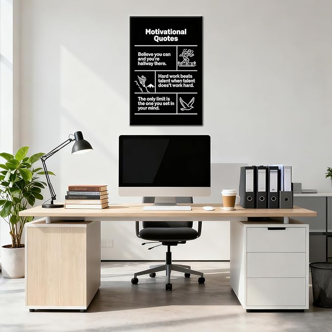 Motivational Wall Art Believe Hard Work Limit Entrepreneur Quotes Framed Canvas Small Inspirational Posters for Office Cubicle Decor Positive Affirmations Picture for Student Dorm 18x12 Inch