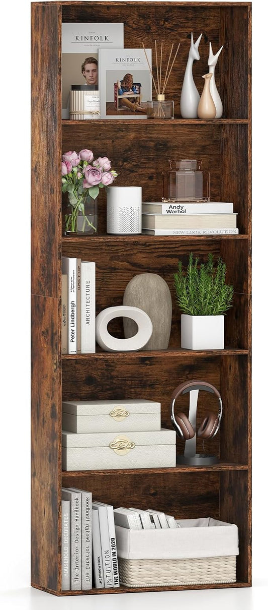 Giantex 5-Tier Bookshelf, Freestanding Bookcase with 5 Open Shelf, Modern Display Shelf, Storage Organizer for Living Room Bedroom Home Office, Rustic Brown