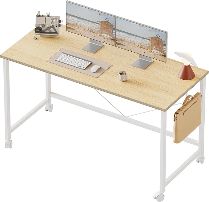 Mericonia 48 inch Rolling Computer Desk with Wheels, Gaming Desk for Small Spaces, Modern Simple Style Table for Home Office, Study Writing Table