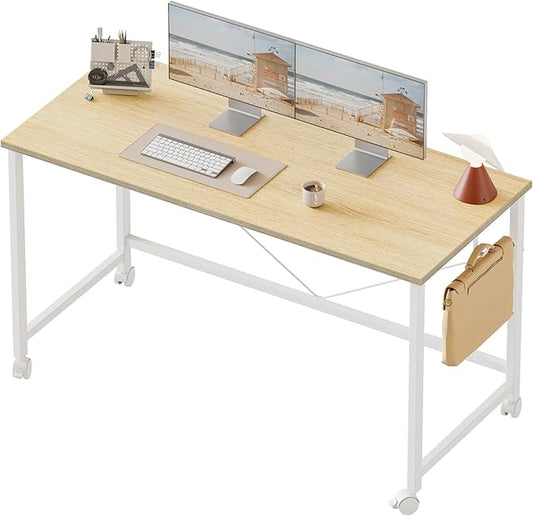 Mericonia 48 inch Rolling Computer Desk with Wheels, Gaming Desk for Small Spaces, Modern Simple Style Table for Home Office, Study Writing Table