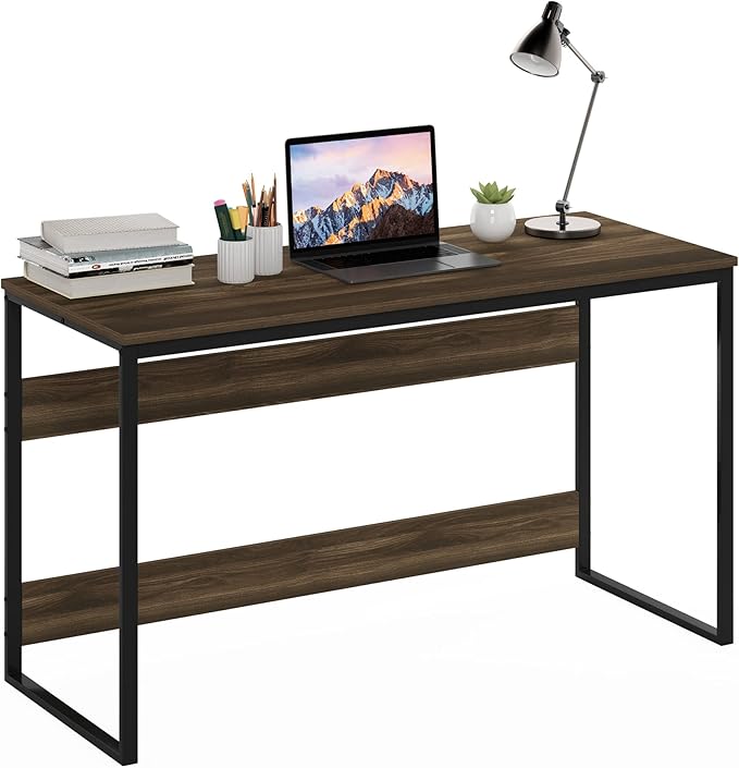 Furinno Moretti Computer Desk, Gaming Desk with Metal Frame, Office Desk, 52" Width, for Home Office, Gaming, Study, Brown Walnut