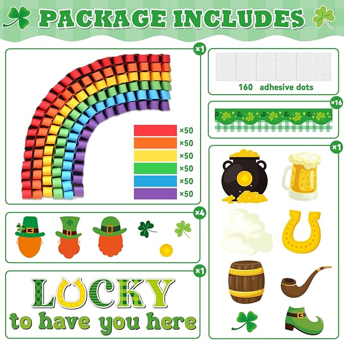 St. Patrick's Day Bulletin Board Classroom Decorations Shamrock 3D Rainbow Gold Coin Cutouts DIY Craft Photos Bulletin Board for Teacher Nursery Classroom Door Wall Decor St. Patrick Party Supplies