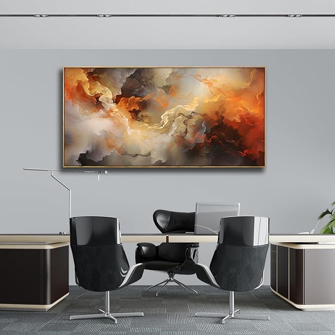 VHMING Abstract Wall Art Framed Ready to Hang Home Decor Orange White Artwork Wall Art Prints Canvas Painting Large Size for Living Room Bedroom Office Decoration 20"x40"