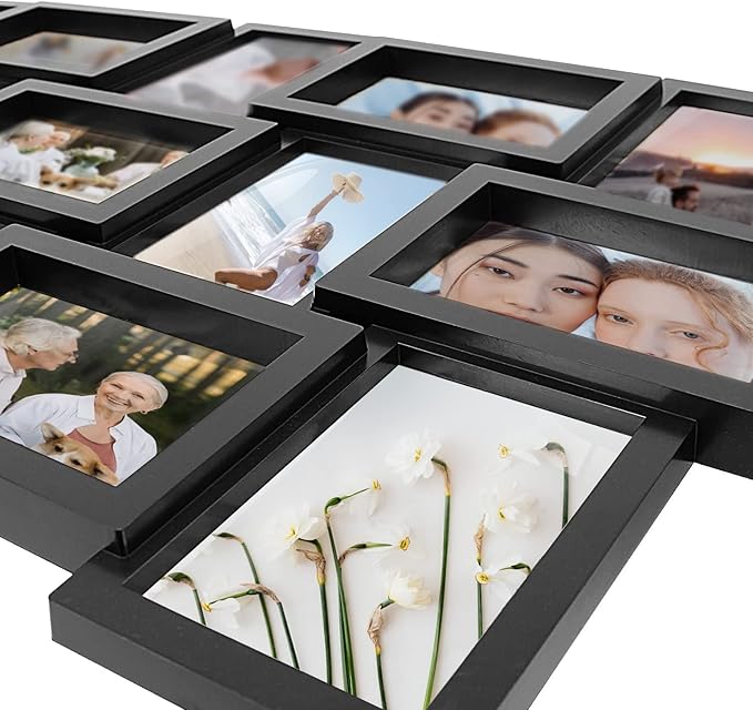 J.M.Deco Collage Picture Frames for Wall Decor, 18-Opening Reunion Family Friends Picture Frame Set, 4 x 6 Photo Frames for Living Room, Bedroom, Gallery Wall Hanging, Black