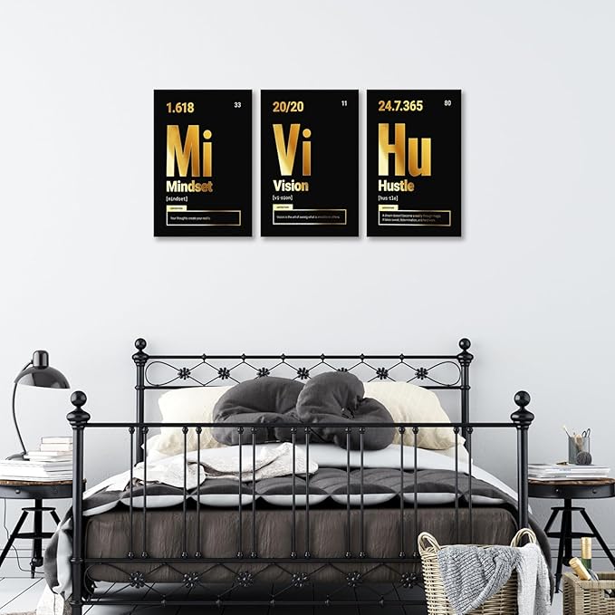 KAWAHONE Motivational Wall Art Canvas, Inspirational Quotes Grind Hustle Canvas Painting Artwork Decor For Office Bedroom Living Room