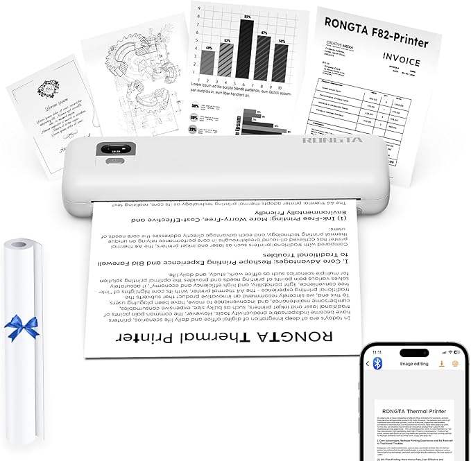 Rongta Portable Printers Wireless for Travel,Thermal Inkless Printer for School/Office/Home Use, Support 8.5x11 US Letter&A4 Thermal Paper, Compatible with Android,iOS & Laptop (White)