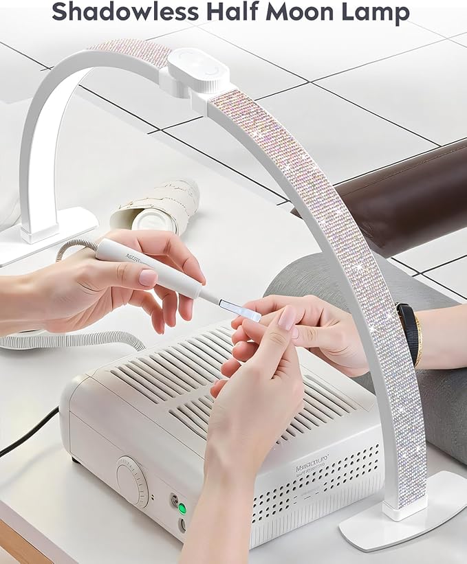 UBeesize 29" Foldable Half Moon Nail Desk Lamp with Phone Holder, 4700lm 3000K–6500K Dimmable LED Arc Light, CRI≥95 Shadow-Free Lighting for Manicure, Salon, Tattoo & Content Creation, Crystal Diamond
