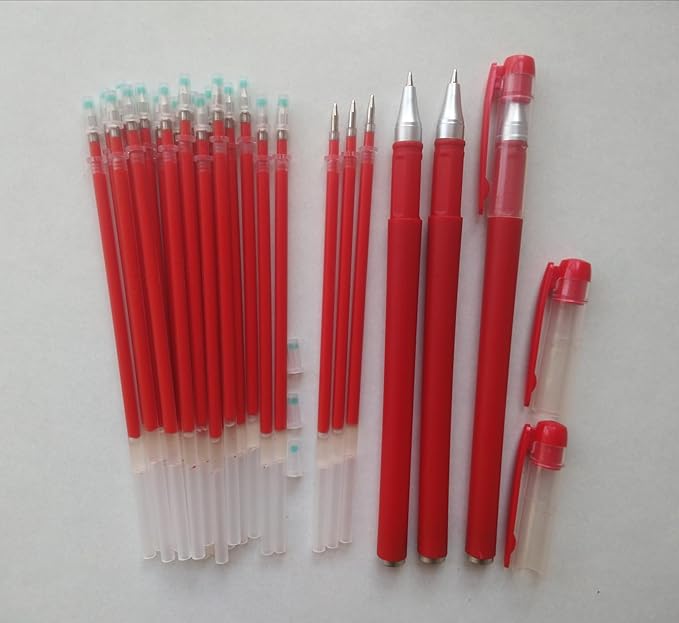 Red Pens and 0.5mm Pen Refill,Gel Pen Ink Refills Set Kit, 20 Pcs Red Ink Pen Refills with 3 Gel Pens(red Pen & Refill)