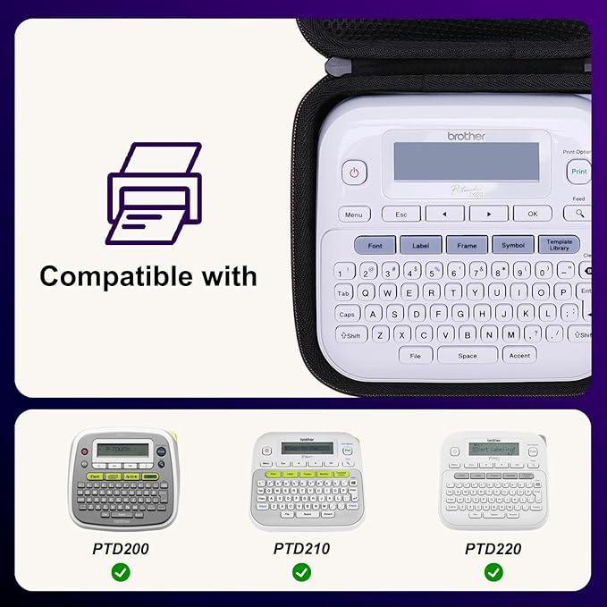 LTGEM Case Compatible with Brother P-Touch PTD220 / PTD210 / PTD200 Home/Office Everyday Label Maker, Black(Case Only)