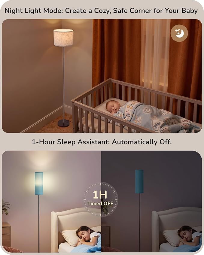 EDISHINE Modern Floor Lamps for Living Room, 63.7" Colorful Floor Lamp with Two Shades, Remote Control Foot Switch, 2700-6000K Dimmable Minimalist Standing Lamp for Bedroom, 9W Bulb Included, Blue