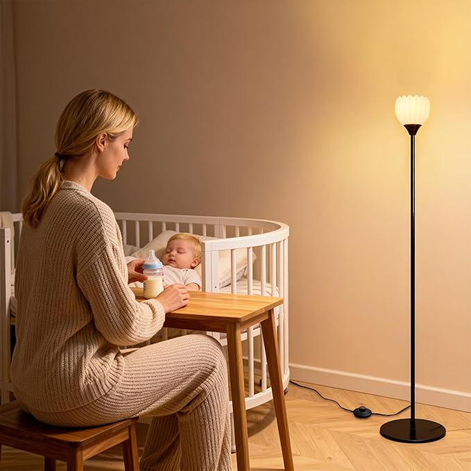 Floor Lamps for Living Room, Bedroom, Black Standing Lamp with 12W Bulb, Vintage Floor Lamp for Reading, Nursery, Corner (Green Tulip)