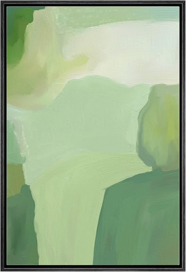MUDECOR Framed Canvas Print Wall Art Mint Green Paint Stroke Landscape Abstract Shapes Illustrations Minimalism Decorative Relax/Zen Colorful Nordic for Living Room, Bedroom, Office - 24"x36" Black