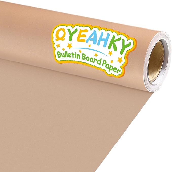 Qyeahkj 17.7in x 20ft Bulletin Board Paper Roll Bulletin Board Background Paper Fade Resistant Classroom Decoration Poster Art Craft Home Wall Education Decor Supplies Sandy Beige