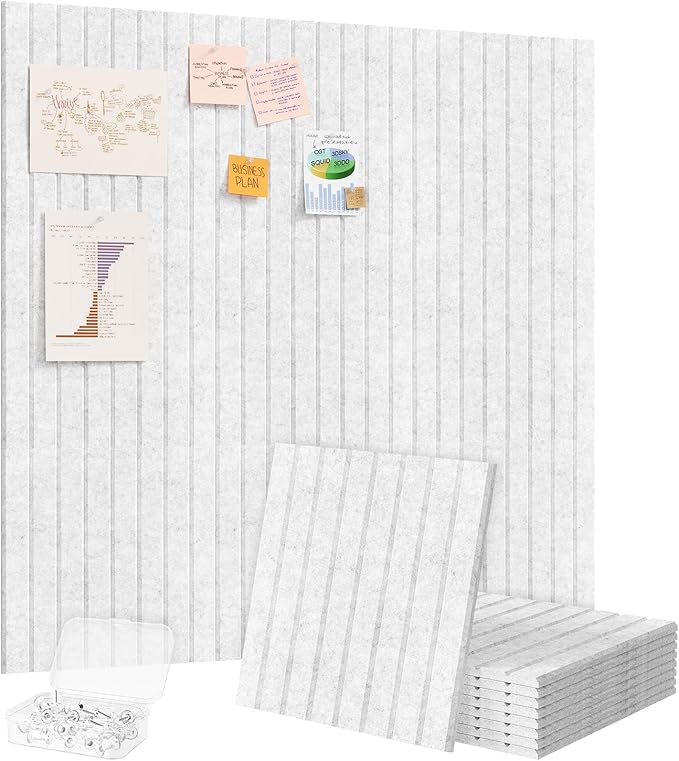 Lifewit Felt Slatted Bulletin Board with Self-Adhesive, 36"x 36"-9 Pack Cork Board Alternative, Pin Board Vision Board Message Board with 40 Pushpins for Office Decor, Room Decor, Gray