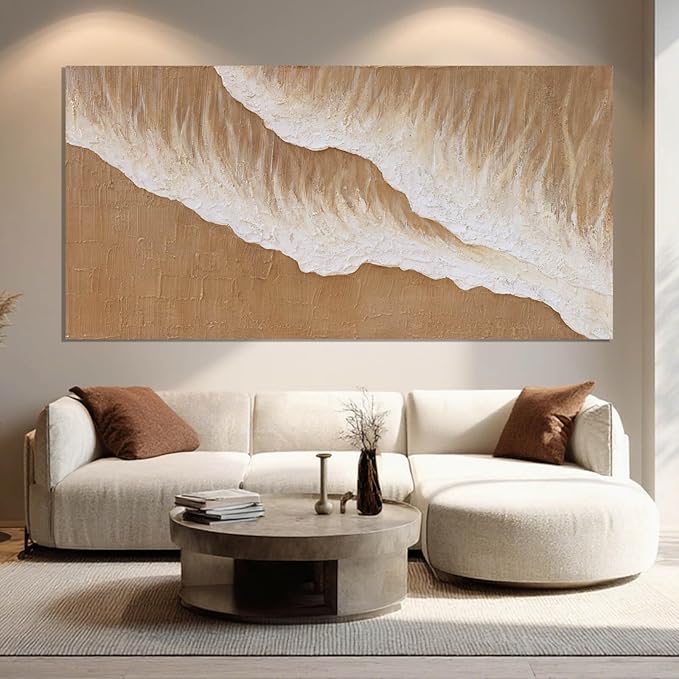 ZENPEE Large Abstract Wall Art, Brown Modern Wall Decor, Beach Canvas Wall Art for Living Room or Office, Room Posters, 29" x 58"