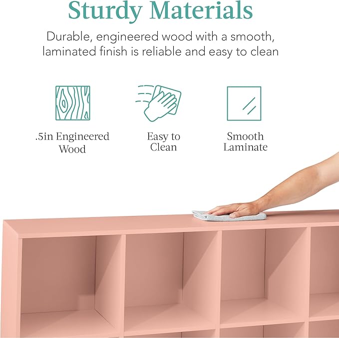 Best Choice Products Kids Bookcase 8-Cube Storage Organizer, 11in Shelf Opening, Bookshelf, Toy Storage, Customizable w/ 3 Removable Back Panels – Light Pink