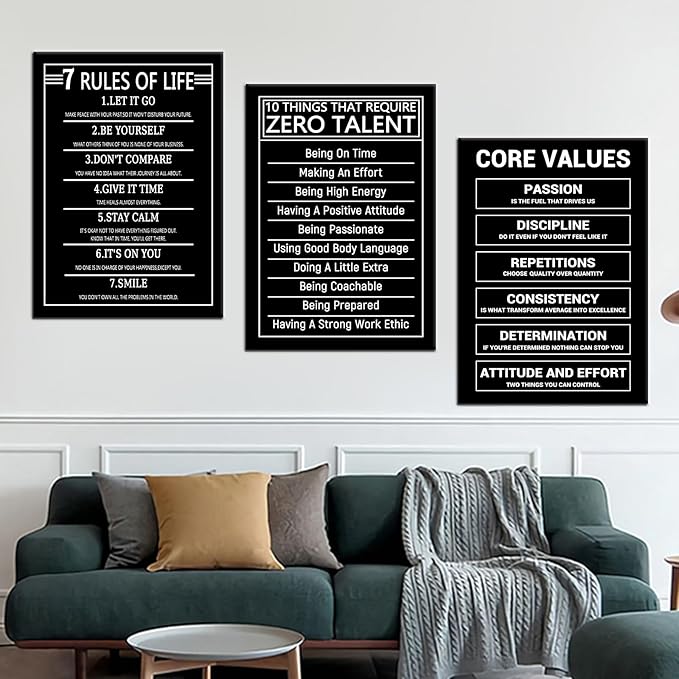 7 Rules of Life Inspirational Canvas Painting Office Wall Art Motivational Picture Positive Quotes Picture Framed Posters Prints Artwork for Living Room Gym Decor Stretched and Framed [60''Wx 28''H]