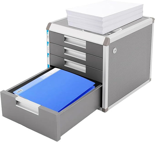 4 Drawer File Sorter, Desktop Organizer Locking Filing Cabinet with Label, Multi-Functional Aluminum Alloy Drawers File Cabinet for Office School