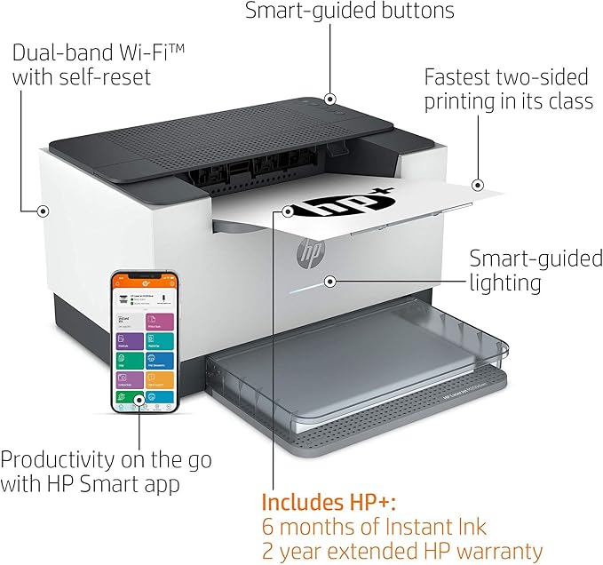 HP LaserJet M209dwe Wireless Monochrome Black & White Printer, Dual-Band WiFi, Bluetooth, Best for Small Business and Home Offices, Compatible with HP Smart App, 6 Months Free Toner with HP+ (Renewed)