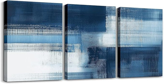 jejeloiu Blue Abstract Art 3 Piece Canvas Wall Art for Living Room Bedroom Modern Art Picture Wall Decor 12"x16"x3pcs Abstract Oil Painting Office Decorations Artwork Posters