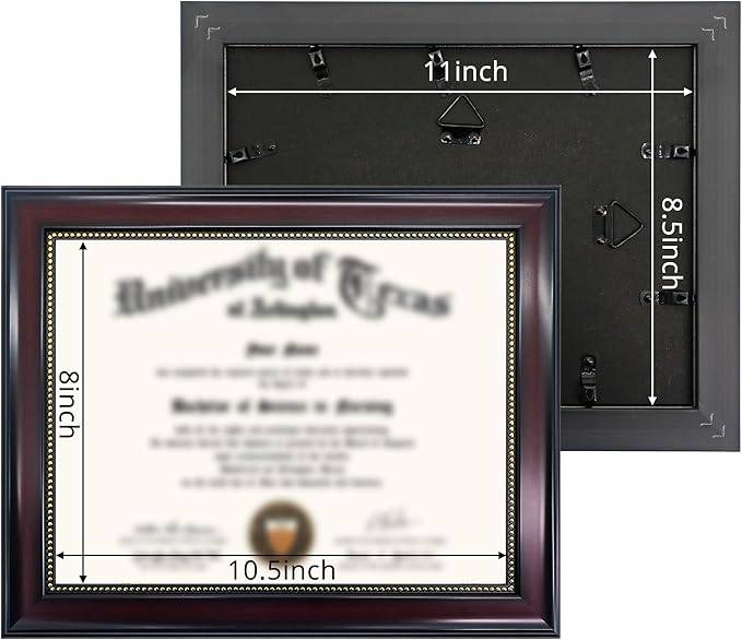 GraduationMall 8.5x11 Certificate Diploma Frame, Tempered Glass, Mahogany with Gold Beads