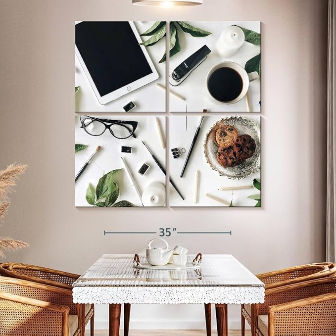 ElephantStock - Workspace Wall Art - Square Multi Panel Canvas - 4 Piece Home Office Wall Decor - Photography Profession Multi Piece Wall Art - Brown And Green Decor - 50" x 50"