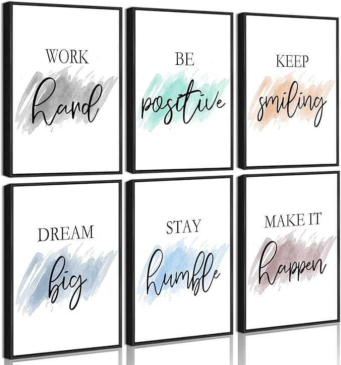 Drsoum Motivational Wall Decor Inspirational Office Wall Art Quotes Framed Wall Art for Living Room Encouraging Canvas Posters for Office Bedroom Sayings for Wall Decor - 8” x10” x6 PCS (Black Framed)
