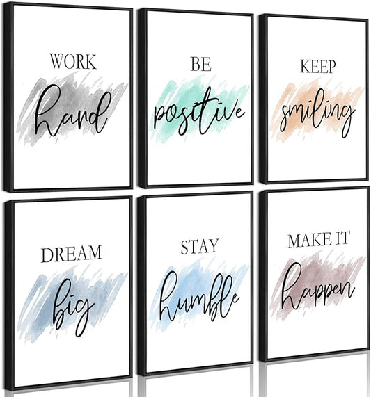 Drsoum Motivational Wall Decor Inspirational Office Wall Art Quotes Framed Wall Art for Living Room Encouraging Canvas Posters for Office Bedroom Sayings for Wall Decor - 8” x10” x6 PCS (Black Framed)