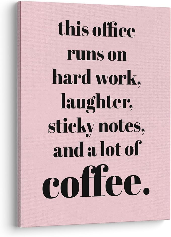 XWELLDAN Teamwork Quote Wall Art Canvas Print, Coffee Humor Workplace Decor, 11 x 14 Inch, Framed (Pink)