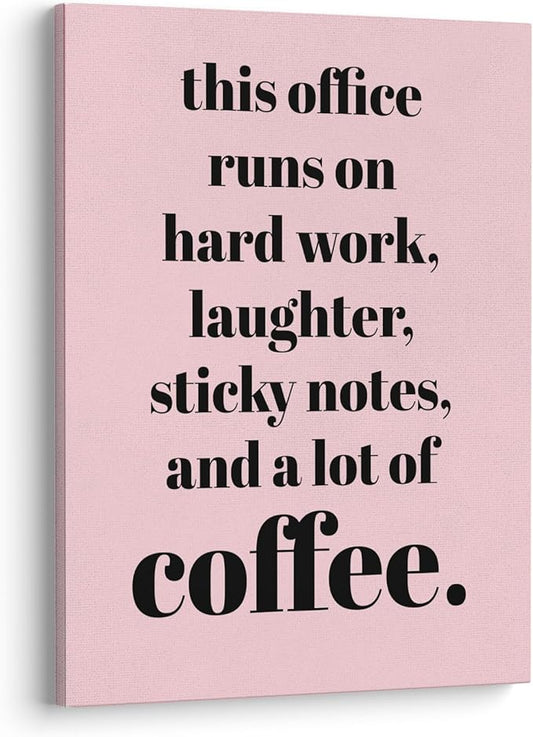 XWELLDAN Teamwork Quote Wall Art Canvas Print, Coffee Humor Workplace Decor, 11 x 14 Inch, Framed (Pink)