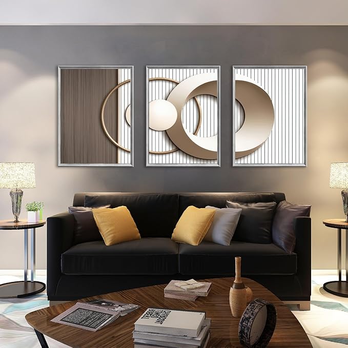 SFXYRTAH 3PCS Modern Geometric Wall Art Set Gold and Beige Abstract Canvas Prints Minimalist Circle Design Wall Picture Posters for Living Room Bedroom Office Decor Unframed (16inx24in posters)