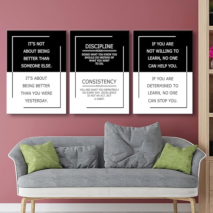 3 Piece Practice Motivational Poster Success Quote Office Decor Inspirational Wall Art Canvas Prints Artwork for Living Room Modern Home Painting Pictures Stretched and Framed[60''Wx 28''H]