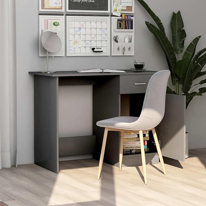 Bopdu Writing Desk Computer Desk Home Office, Writing Table Gamer Workstation Study Desk Gray 39.4"x19.7"x29.9" Engineered Wood