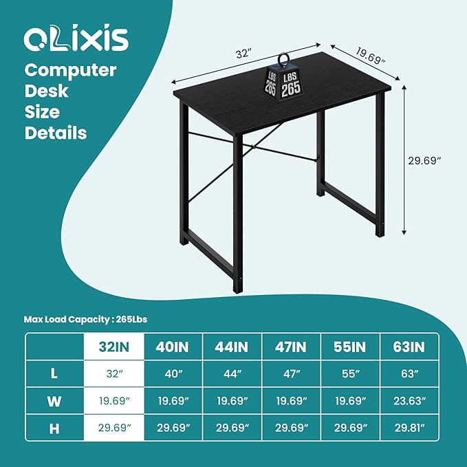 OLIXIS Small Computer Desk, 32 Inch Home Office Writing Desk for Small Spaces, Study Table with X-Shaped Reinforcement, Sturdy Bedroom Table with Scratch-Resistant Tabletop & Metal Frame, Black