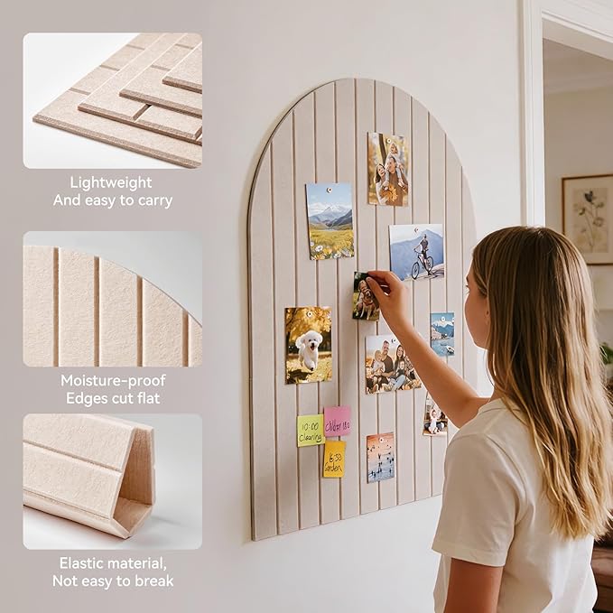 Arched Felt Bulletin Board, 31.5"x24" - Modern Fabric Pin Board for Office & Home Wall, Upgraded Adhesive, Damage-Free Installation, Reusable Wall Organizer for Notes, Photos Reminders (Light Orange)