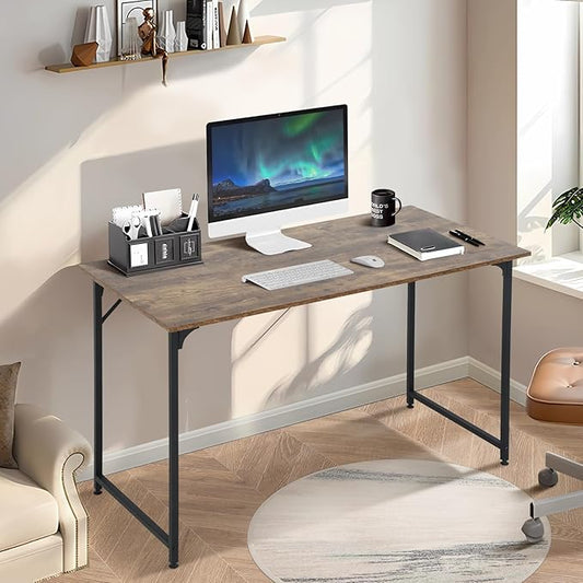 Computer Desk, 48 Inch Office Desk with Metal Frame, Home Office Desk, Modern Simple Style for Home Office, Living Room, Bedroom, Brown