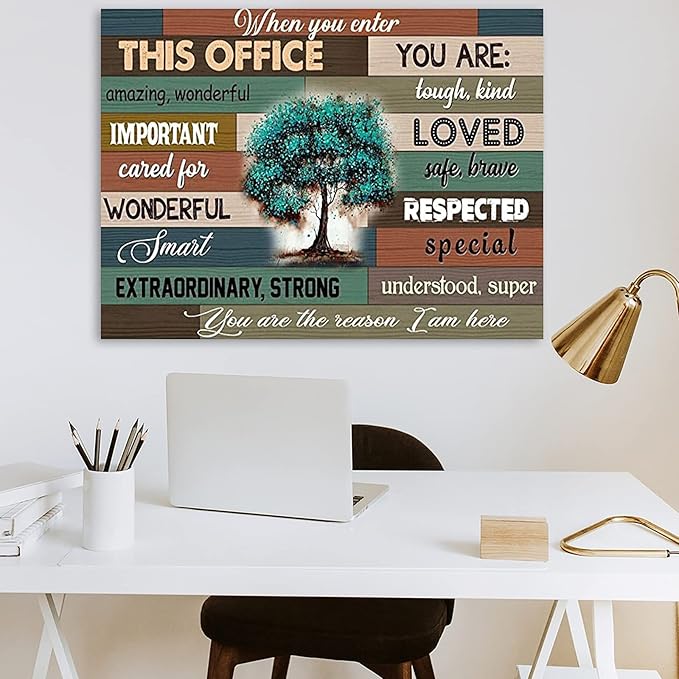 YUWONDESS Unframed Office Sign Poster When You Enter This Office Wall Art Canvas Horizental Poster Rustic Wooden Background Office Art Prints on Canvas For Office No Frame (12*18 inch Unframed)