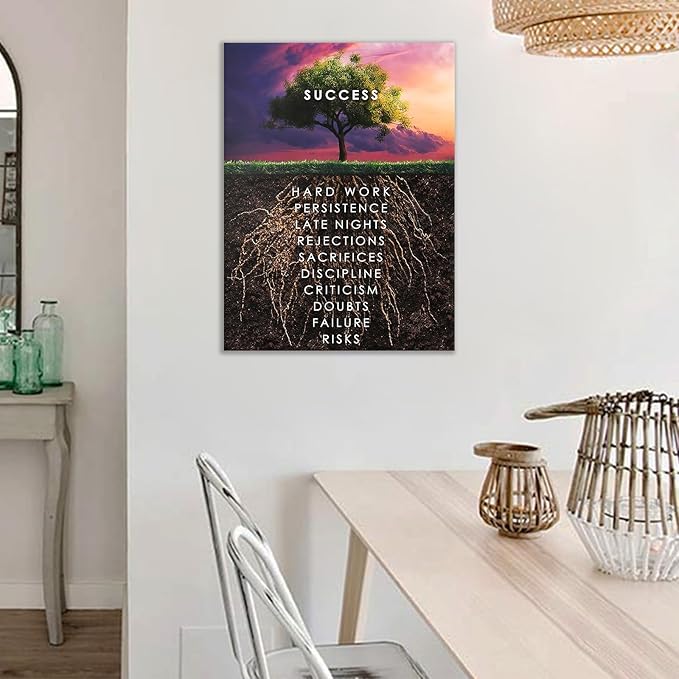 QYHART Wall Art Success Tree Hd Printed Pictures Canvas Inspirational Motivation Entrepreneur Quotes Artwork Posters Home Painting Frame For Living Room Gym Decor Ready to Hang [24''W x 18''H]