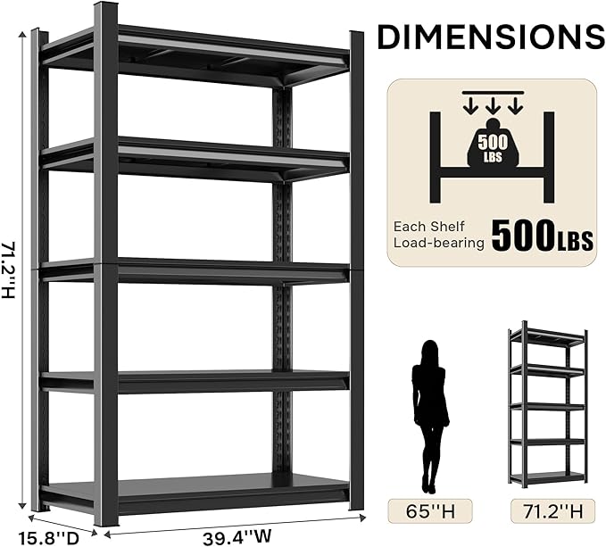 Industrial 5-Shelf Bookcase: Extra Wide & Tall Metal Bookshelves, Adjustable for Large Spaces - Bedroom/Library/Home Office Storage, Black