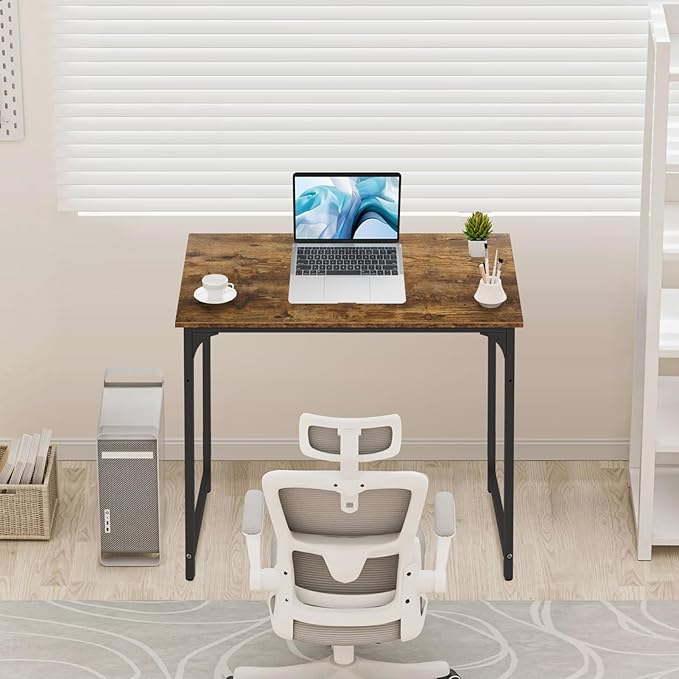 32 Inch Computer Desk Set of 2, Office Desk with Metal Frame, Home Office Desk, Modern Simple Style for Small Space Home Office, Living Room, Bedroom, Brown
