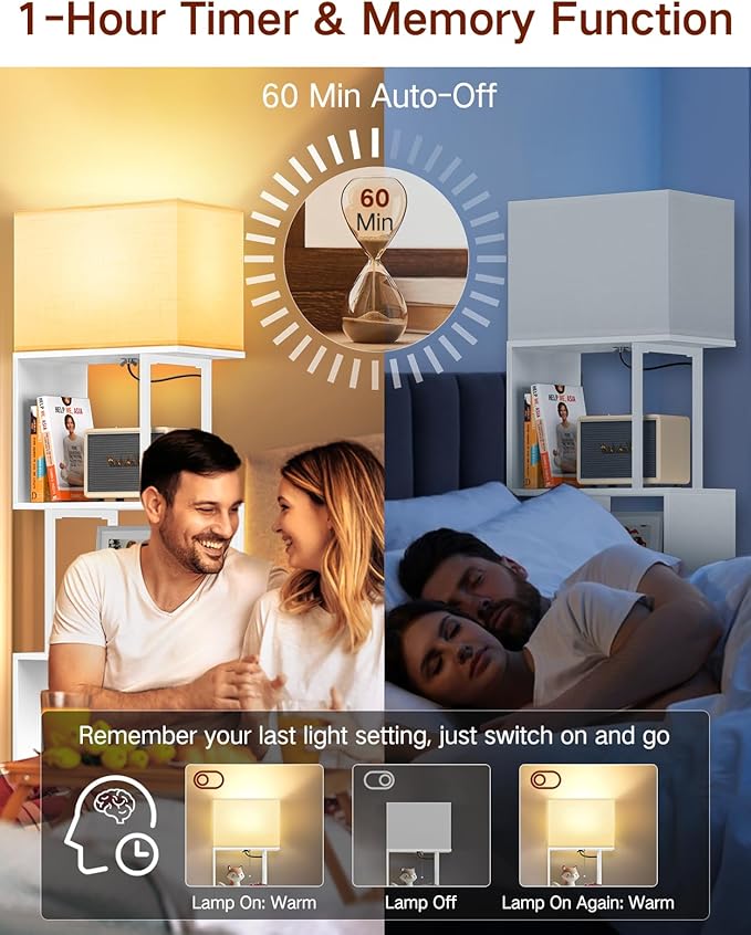 5-Tier Floor Lamp with Shelves & Remote, Dimmable S-Shaped Bookshelf with 3 Color Temperature, 1-Hour Timer, Tall Corner Standing Lamp for Living Room, Bedroom, Office
